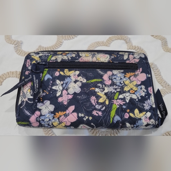 Vera Bradley RFID Turnlock Wallet in the Bloom Boom Navy pattern - Picture 3 of 8